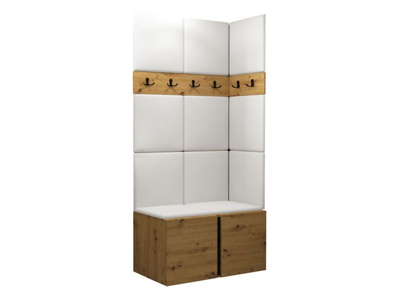 Garderoba MIRJAN 24 Orion I dąb artisan/czarny + biała ekoskóra 1 kpl.