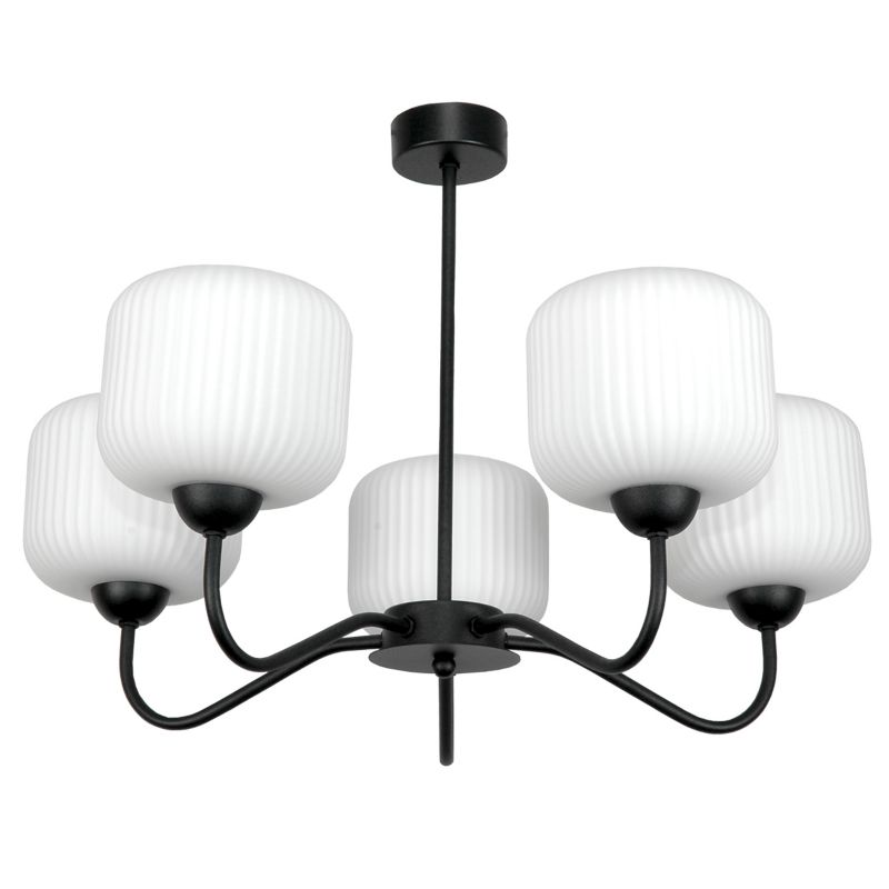 Lampa sufitowa EDYLIT żyrandol loft białe klosze czarna industrialna 5xE27 BELINDA 15-400 1 szt.