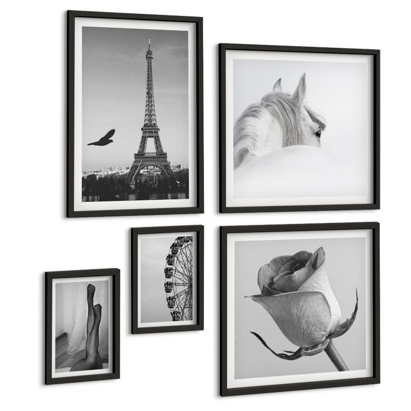 Komplet 5 Obrazów ArtPrintCave (2x50x50+2x20x30+40x60cm) Czarna rama Abstrakcyjne ciepłe wzory 1 kpl.
