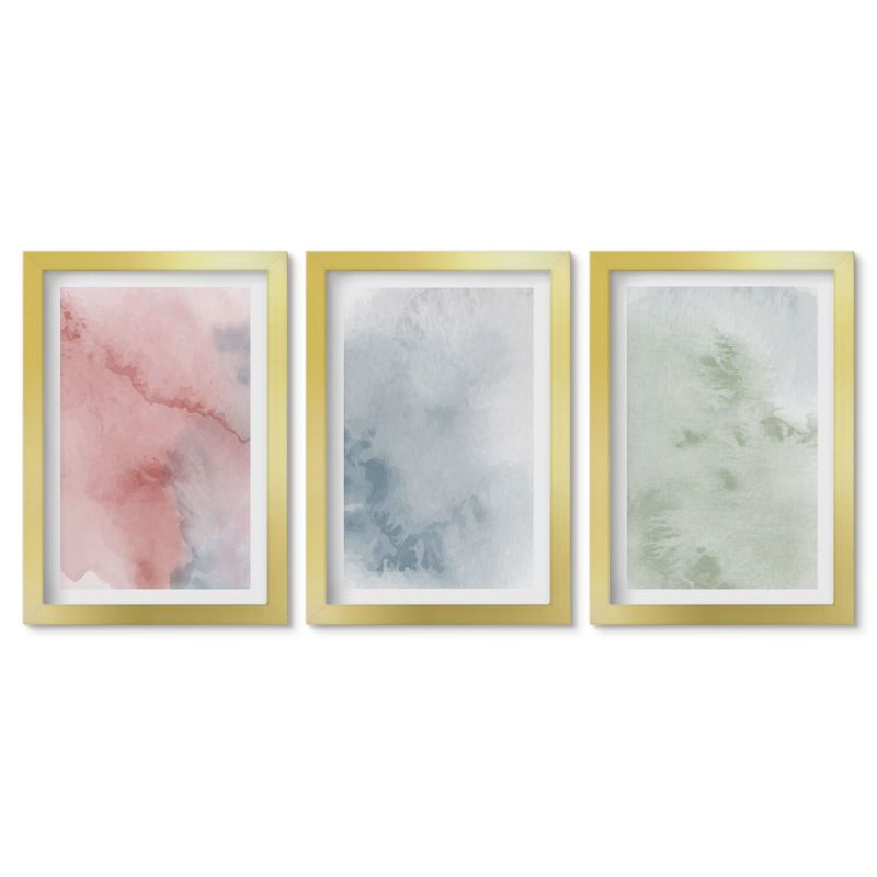 Zestaw 3 obrazów w złotych ramach Tulup 20x30 cm Pastelowe struktury akwareli Dekoracja ścienna do przedpokoju 1 kpl