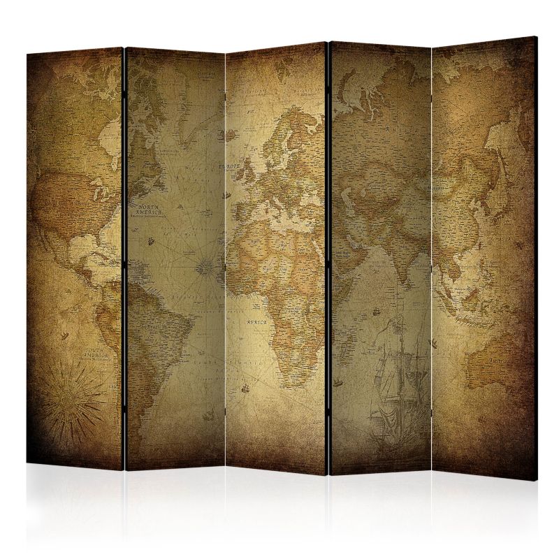 Parawan Muralo Akustyczny Mapa Świata Złota Ekskluzywna Vintage 225x172cm 1 szt.