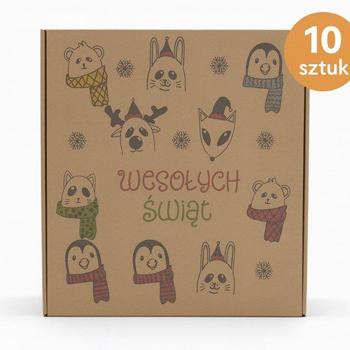 Karton NEOPAK ZWIERZAKI Wesołych Świąt 300x300x110 mm zestaw 10 szt.