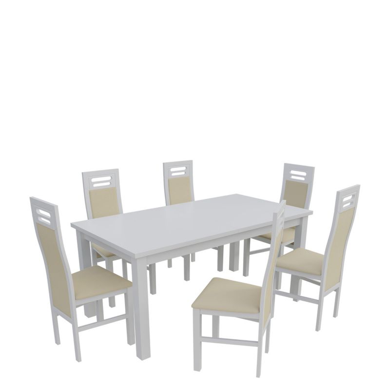 Zestaw RO22 MIRJAN 24 Stół rozkładany S18-L 80x160/200 + 6 krzeseł K65 biały + ekoskóra ecru 1 kpl.