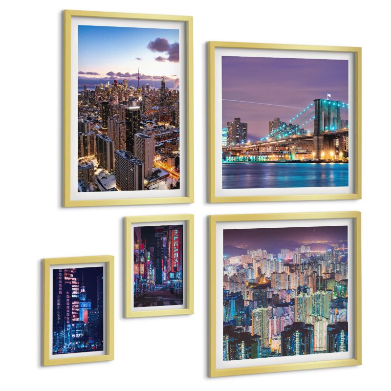 Galeria 5 Obrazów ArtPrintCave (2x50x50+2x20x30+40x60cm) Złota rama Górskie kwiaty niebo ścieżka 1 kpl.