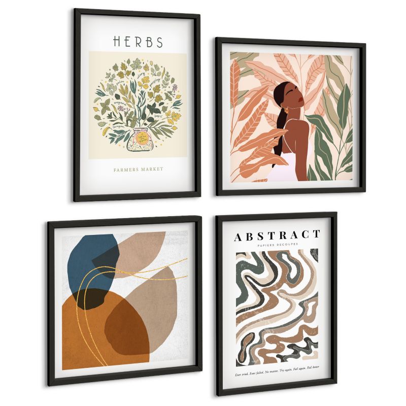 Zestaw Obrazów 4 Częściowy ArtPrintCave (2x50x50+2x40x60cm) Czarna rama Estetyka boho pastelowe postery 1 kpl.