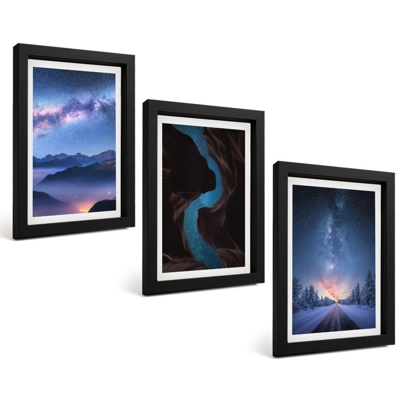Trzyczęściowy Zestaw Obrazów ArtPrintCave 20x30 cm Czarna rama Nocne niebo góry zimowy krajobraz 1 kpl.