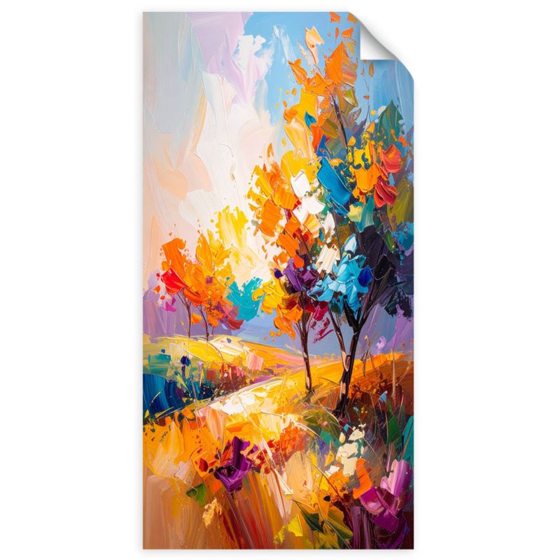 Naklejki samoprzylepne do salonu sypialni Feeby Kolorowe drzewa pejzaż imitacja farby 80x160cm 1szt