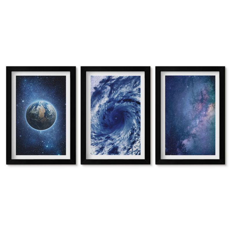 Komplet obrazów czarna rama Tulup 20x30 cm Ziemia kosmos burza galaktyka Obrazy nad biurko zestaw czarna rama 1 kpl