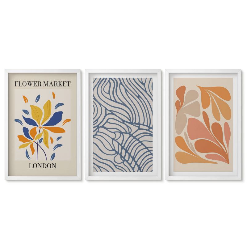 Komplet obrazów biała rama Tulup 40x60 cm Kwiaty nowoczesne abstrakcja Obrazy w białej ramie 1 kpl