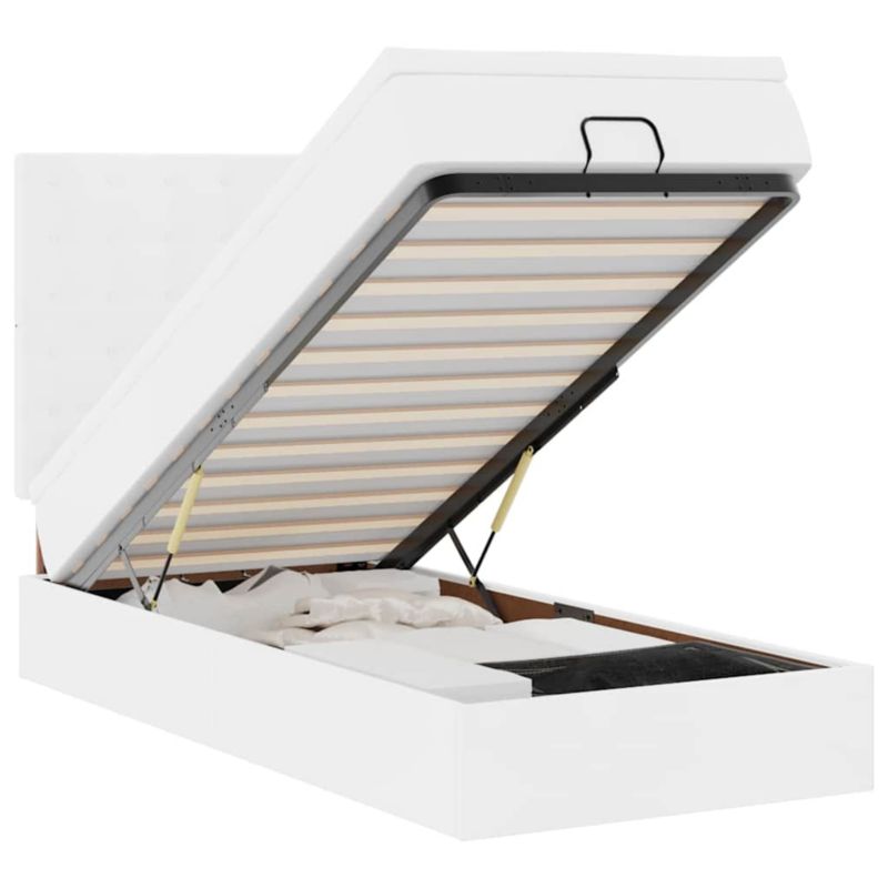Łóżko otomana WaszeMeble z materacem 90x200 cm Biały ekoskóra z LED ze schowkiem WM-3313831 1 szt.