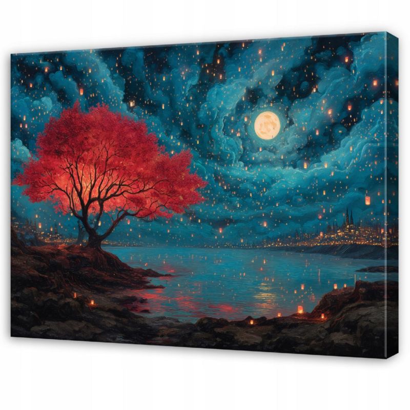 Obraz WALLARENA Do Sypialni Salonu Na Płótnie Krajobraz Drzewo Jezioro Niebieski 120x80 cm SPP16467O20 1 szt.