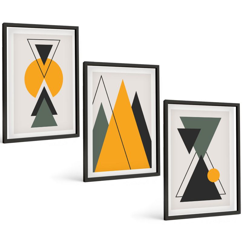 Zestaw 3 Obrazów w Czarnej Ramie ArtPrintCave 40x60 cm Galeria Ścienna Abstrakcyjne kształty geom 1 kpl.