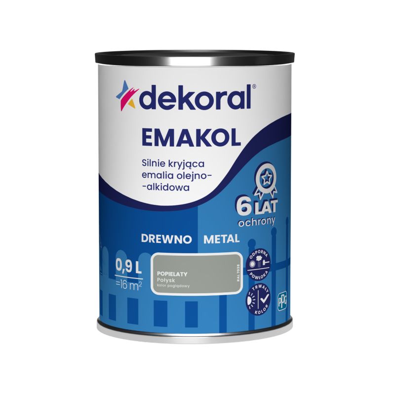 Emalia olejno-alkidowa Dekoral Emakol do drewna i metalu popielaty 0,9 l