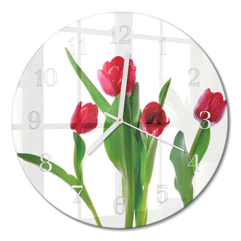 Designerski Zegar Ścienny Tulup fi30 cm z Białymi Wskazówkami Tulipany 1 szt.