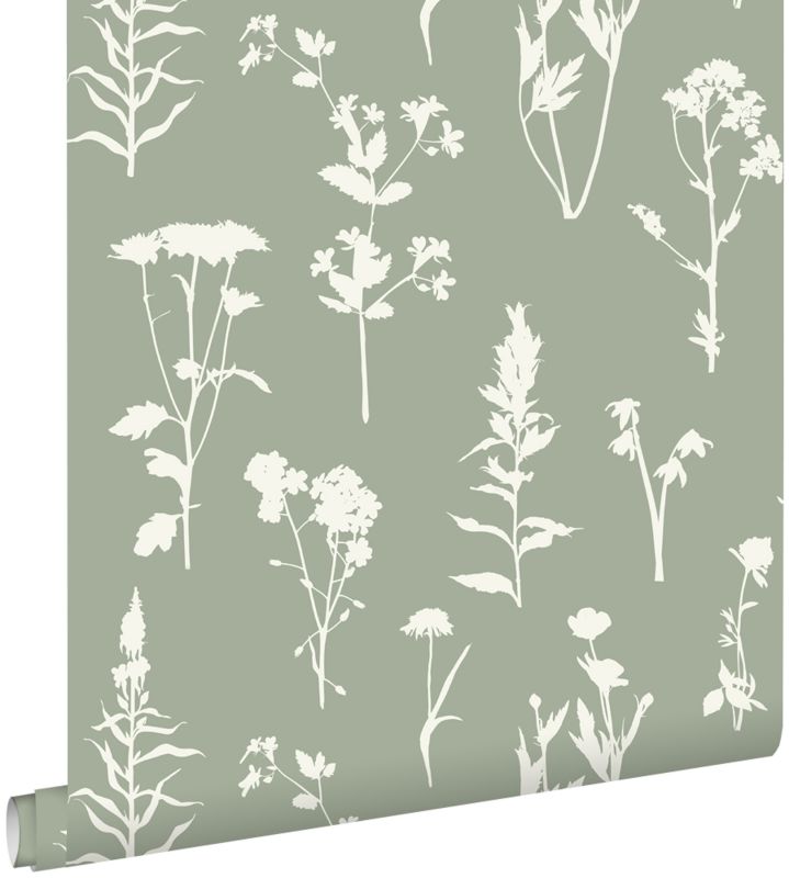 Tapeta ESTAhome kwiaty polne jadeitowej zieleni 50 x 900 cm - 1 rol.