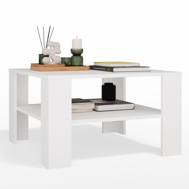 Stolik Kawowy Topeshop Z Półką Pod Blatem Square Biały Ława Do Salonu Pokoju 68x40x68 cm 1 szt.