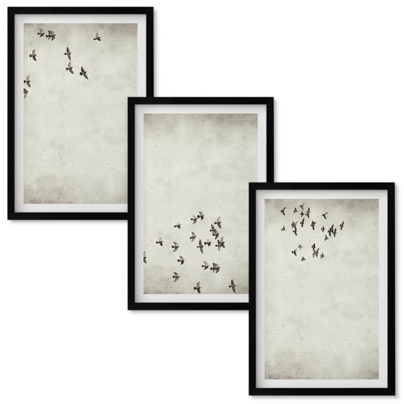 Obrazy Do Sypialni Wallfluent Minimalistyczny malunek ptaków Czarna rama 40x60 cm 3 szt.