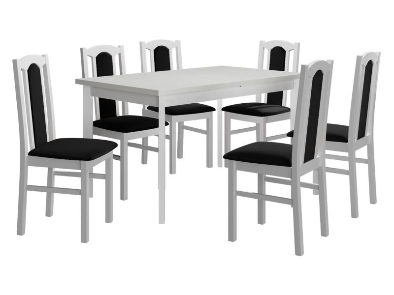 Zestaw DR08 MIRJAN 24 Stół rozkładany Modena I P 80x140/180 + 6 krzeseł Bos 7 biały + czarna tapicerka 1 kpl.