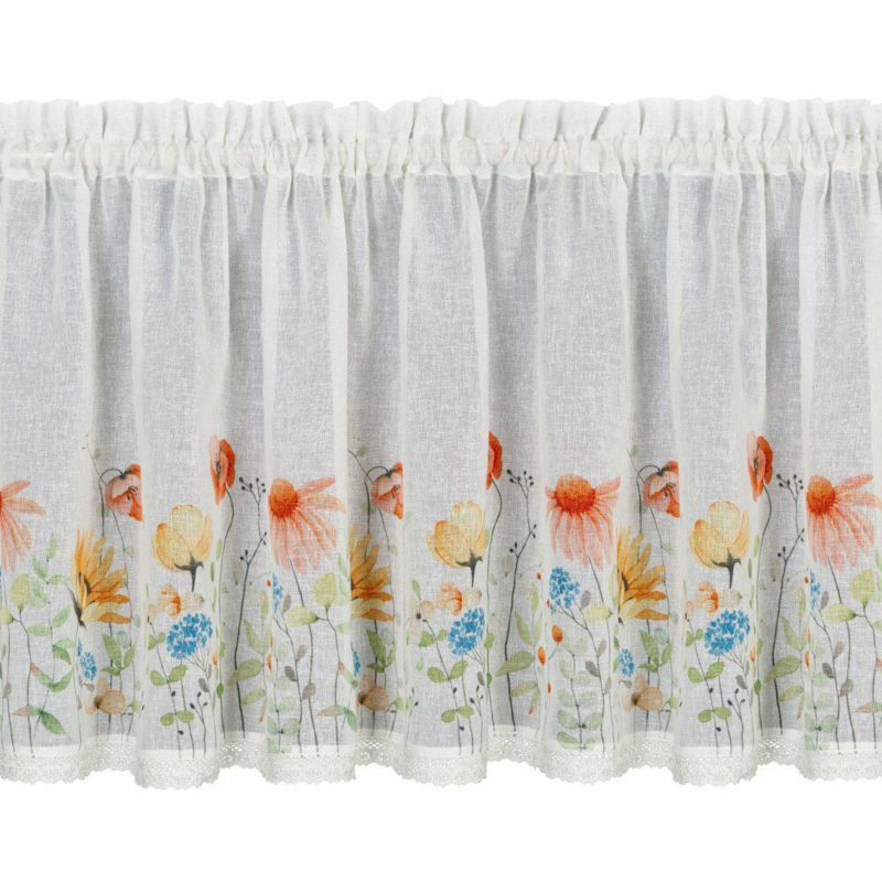 Zazdrostka NATI Eurofirany 60 x 150 cm biała etamina zdobiona nadrukiem kwiatów i koronką szt. 1