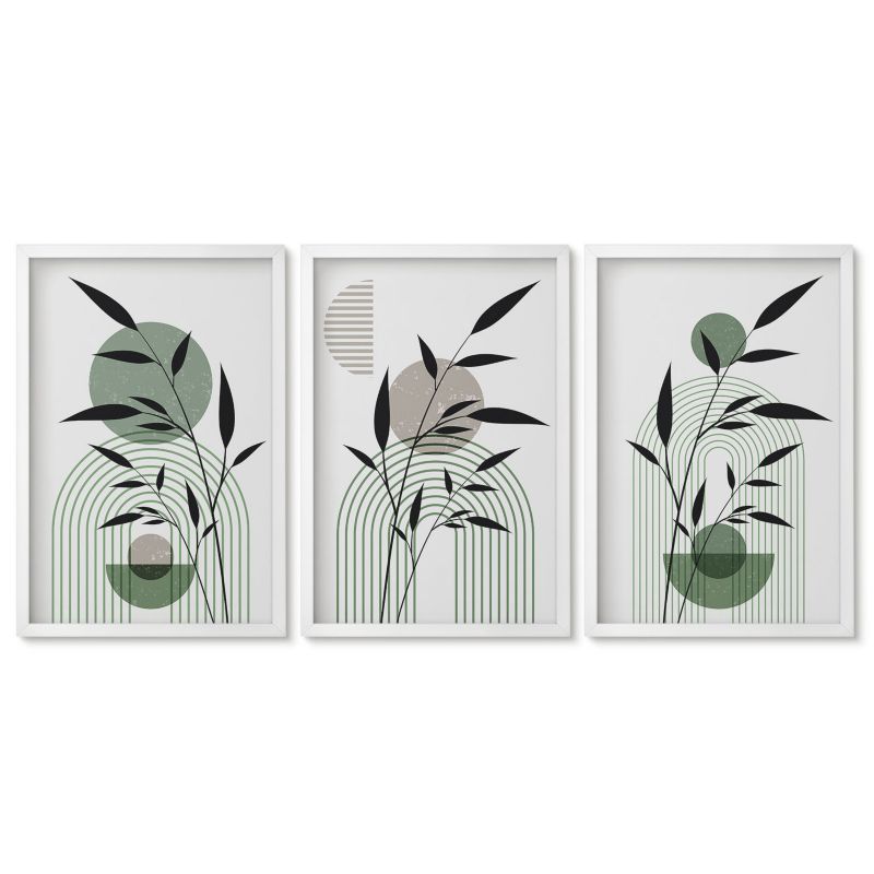 Seria obrazów 3 sztuki Tulup 40x60 cm Roślinne kompozycje boho Obrazy w białej ramie 1 kpl