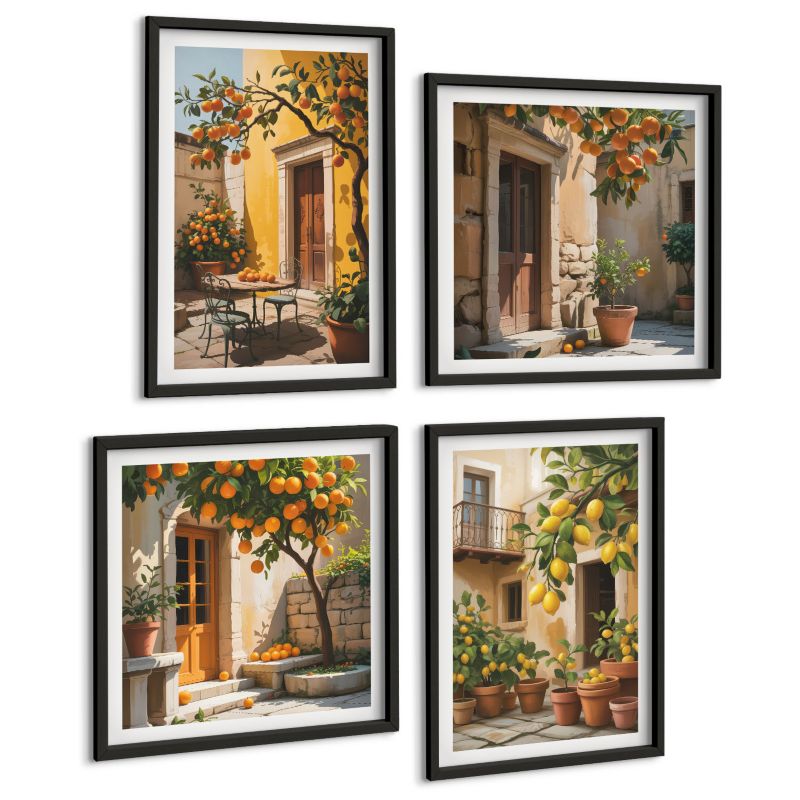 Czteroczęściowy Zestaw Obrazów ArtPrintCave (2x50x50+2x40x60cm) Czarna rama Owoce cytrusowe w słońcu 1 kpl.