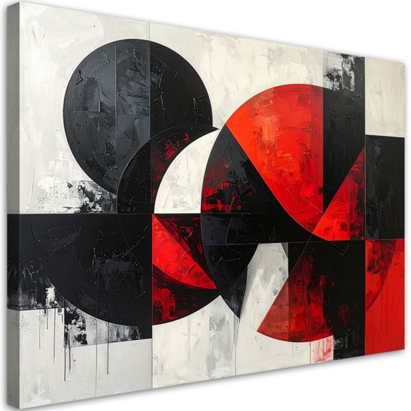 Obraz do salonu sypialni biura Feeby Abstrakcja koła geometryczne czerwony czarny 90x60cm 1szt