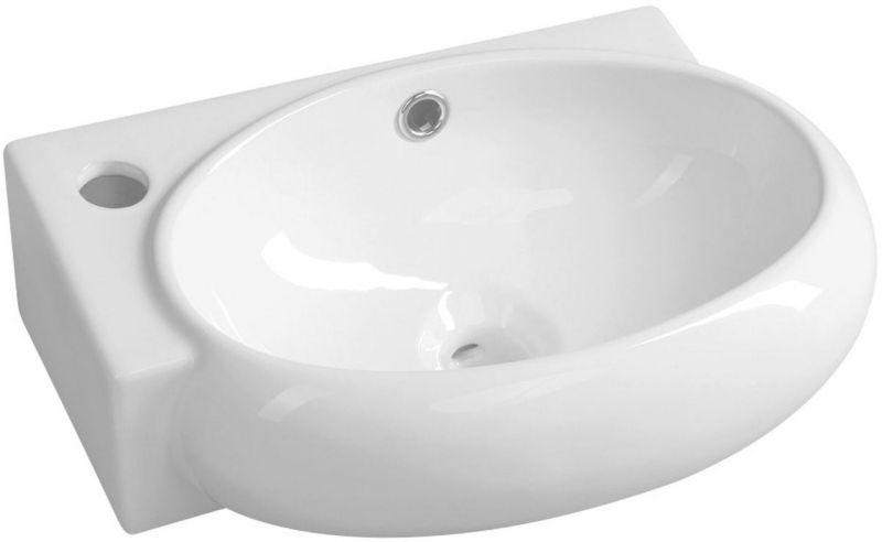 Umywalka ścienna asymetryczna Sapho Small 43x28,5 cm biała z otworem i przelewem 1 szt.