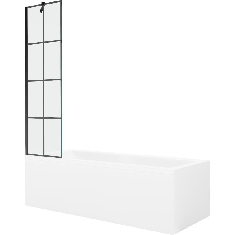 Wanna prostokątna Mexen Cubik 150 x 70 cm z obudową i parawanem 1-skrzydłowym 50 cm czarny wzór 1 szt.