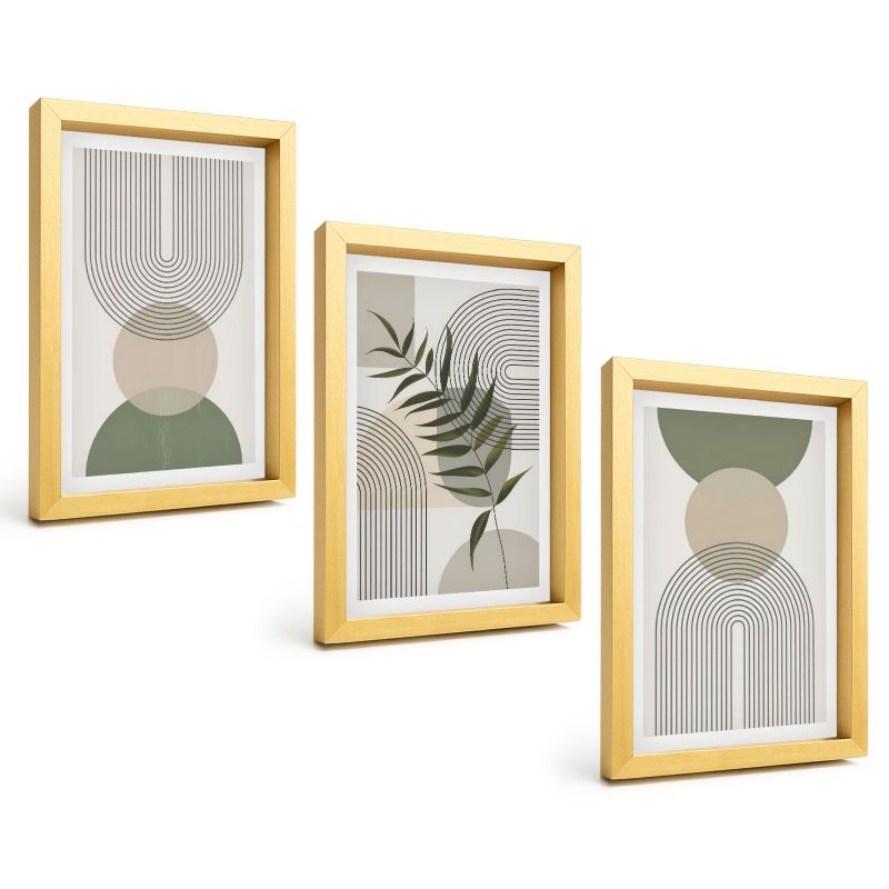 Trzyczęściowy Zestaw Obrazów ArtPrintCave 20x30 cm Złota rama Abstrakcyjne kształty z zielenią 1 kpl.