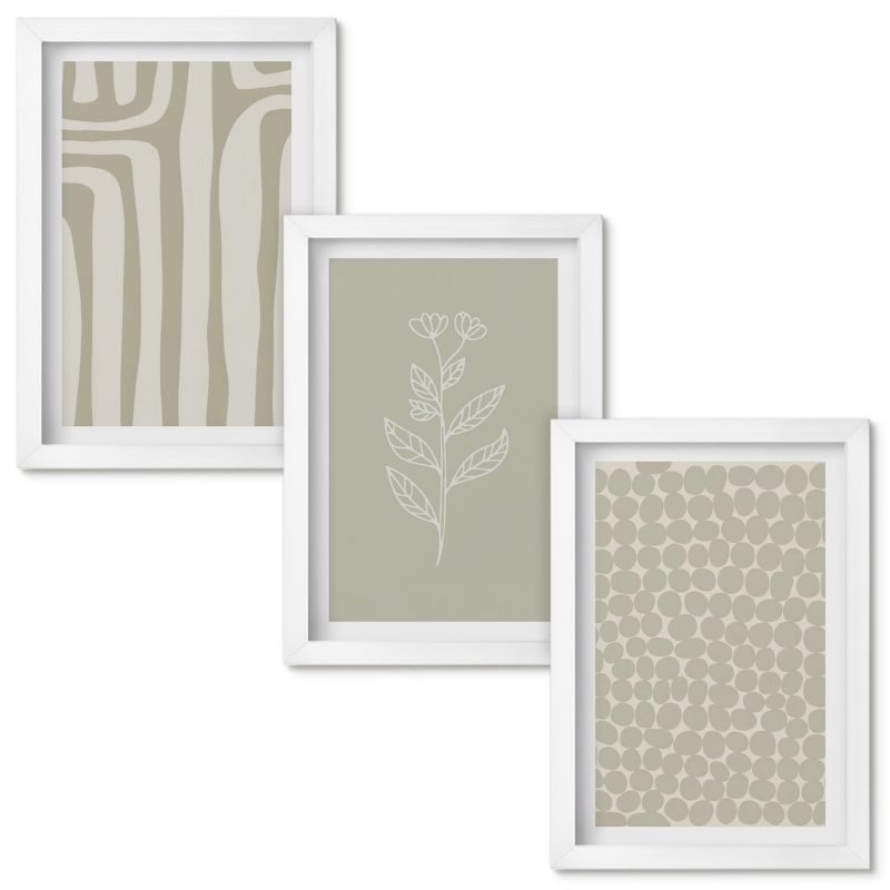 Obrazy Do Sypialni Wallfluent Wzory roślinne geometryczne Biała rama 20x30cm 3 szt.