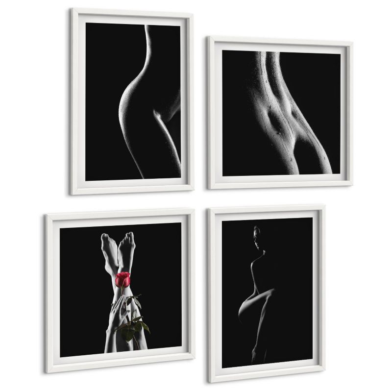 Komplet 4 Obrazów ArtPrintCave (2x50x50+2x40x60cm) Biała rama Czarno-białe kobiece kształty 1 kpl.