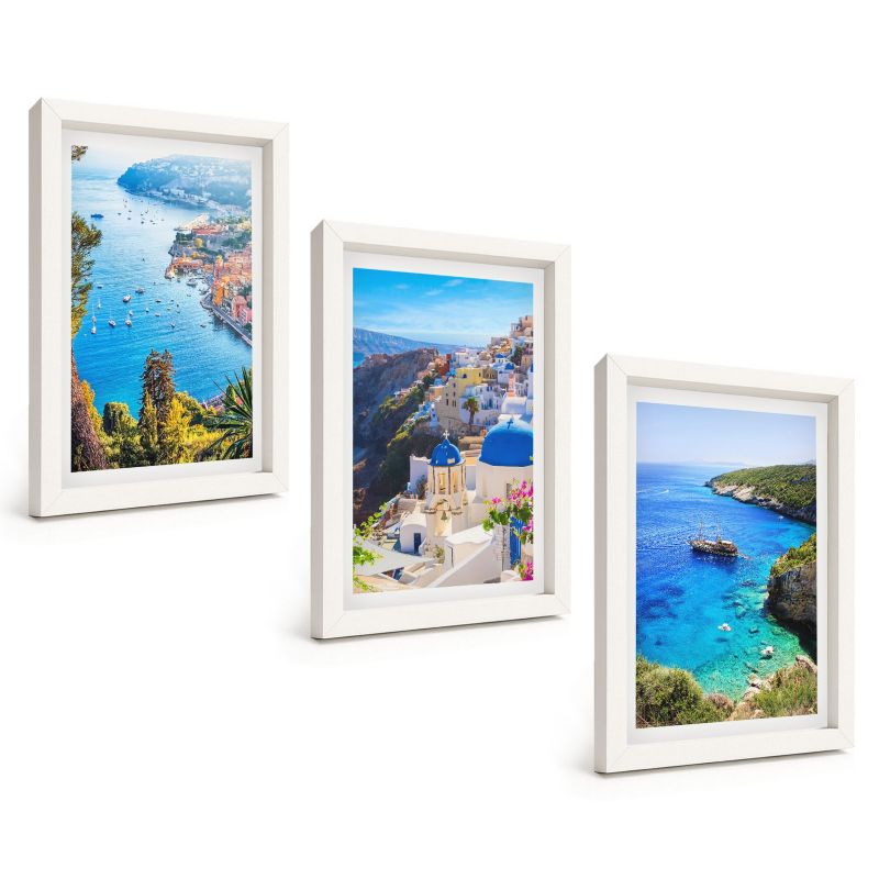 Komplet 3 Obrazów w Białej Ramie ArtPrintCave 20x30 cm Grafika Ścienna Greckie widoki Santorini Oia 1 kpl.