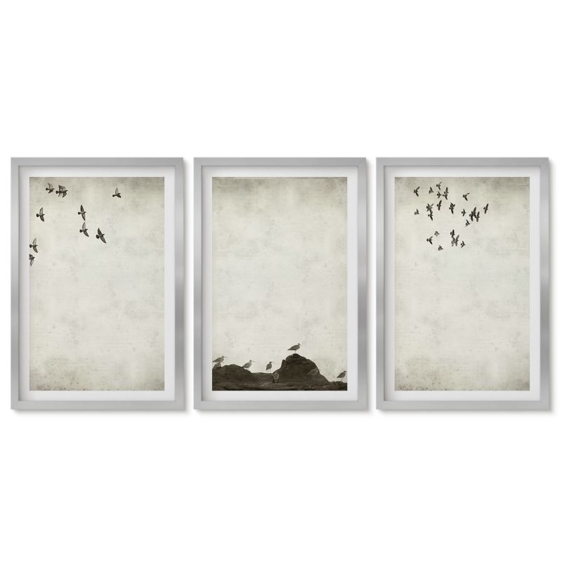 Zestaw 3 obrazów w srebrnej ramie Tulup 40x60 cm Lecące ptaki minimalizm Tryptyk 1 kpl