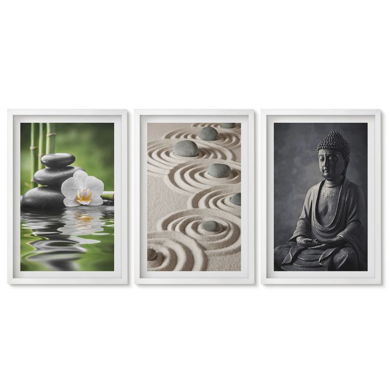 Tryptyk w białej ramie Tulup 40x60 cm Relaksujący widok Budda Zen Obrazy w białej ramie 1 kpl