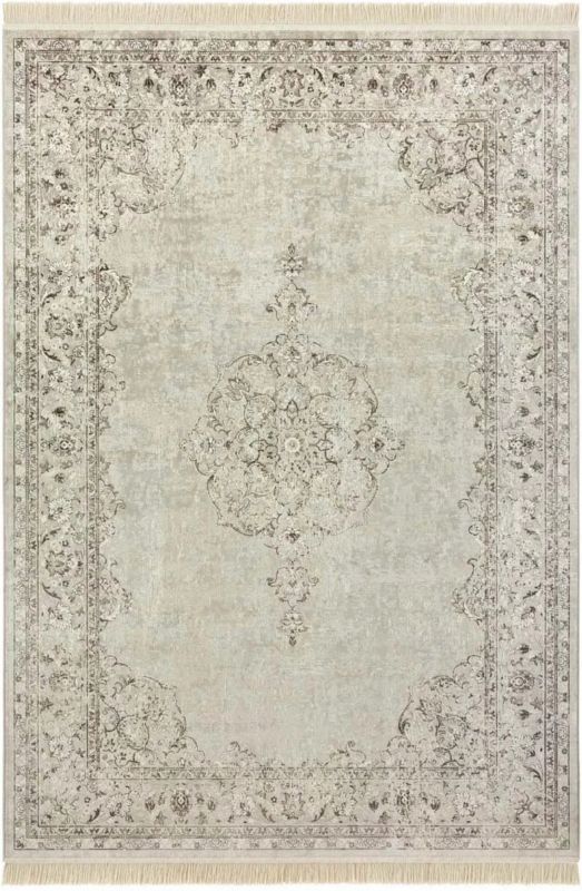 Dywan Nouristan 95x140 cm, z wiskozy i bawełny w kolorze beżowo kremowym, frędzle, do salonu, 1 szt.
