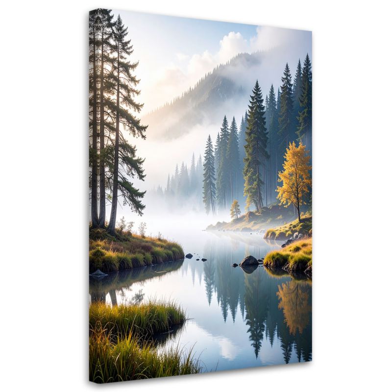 Obraz do salonu sypialni kuchni biura Feeby Las we mgle rzeka widok 40x60cm 1szt