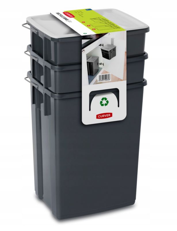Kosze do segregacji śmieci Curver 2 x 10L + 6L, czarne