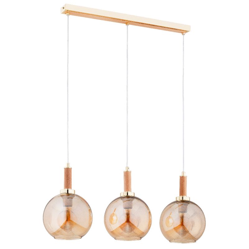 Lampa wisząca Alfa HETTY złoto-jasne drewno-bursztynowy 3xE27x15W wym:90x25x8cm IP20 -1 szt.