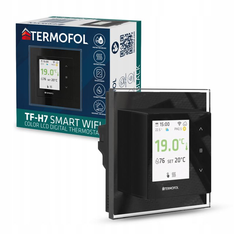 Termoregulator pokojowy TERMOFOL TF-H7 WiFi czarny dotykowy do podłogówki