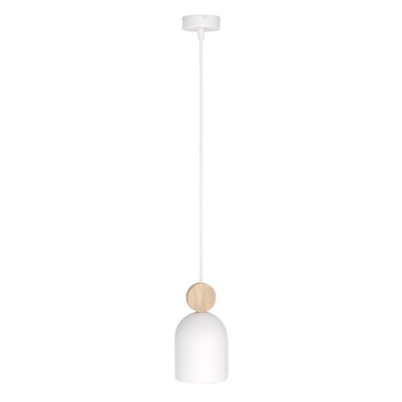 Lampa wisząca kopułowy klosz z drewnianym detalem Emibig MESI biała 1xGU10x8W IP20 wym:140x11x11cm - 1 szt.