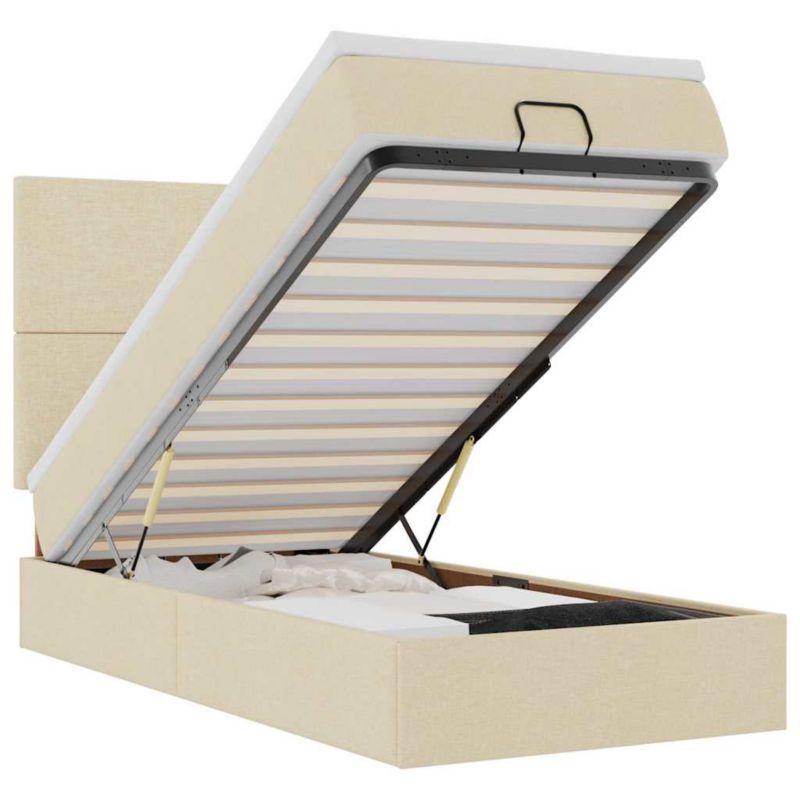 Łóżko otomana WaszeMeble z materacem 90x200 cm Kremowy tkanina z LED ze schowkiem WM-3313897 1 szt.