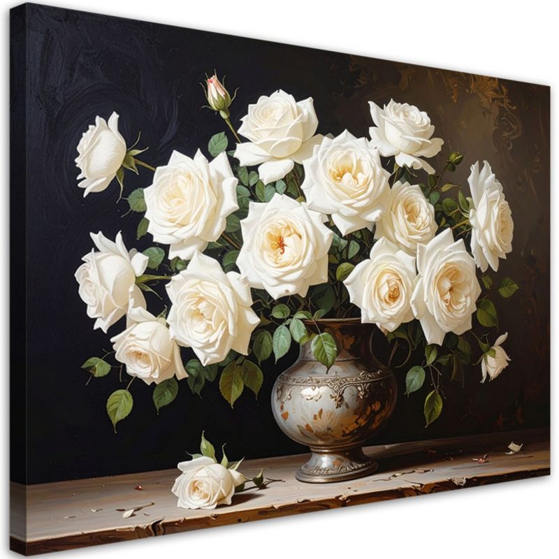 Obraz klasyczny do salonu sypialni biura Feeby Białe róże w wazonie 100x70cm 1szt