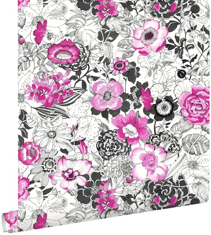 Tapeta ESTAhome kwiaty różowymIczarnym 53 cm x 10.05 m - 1 rol.