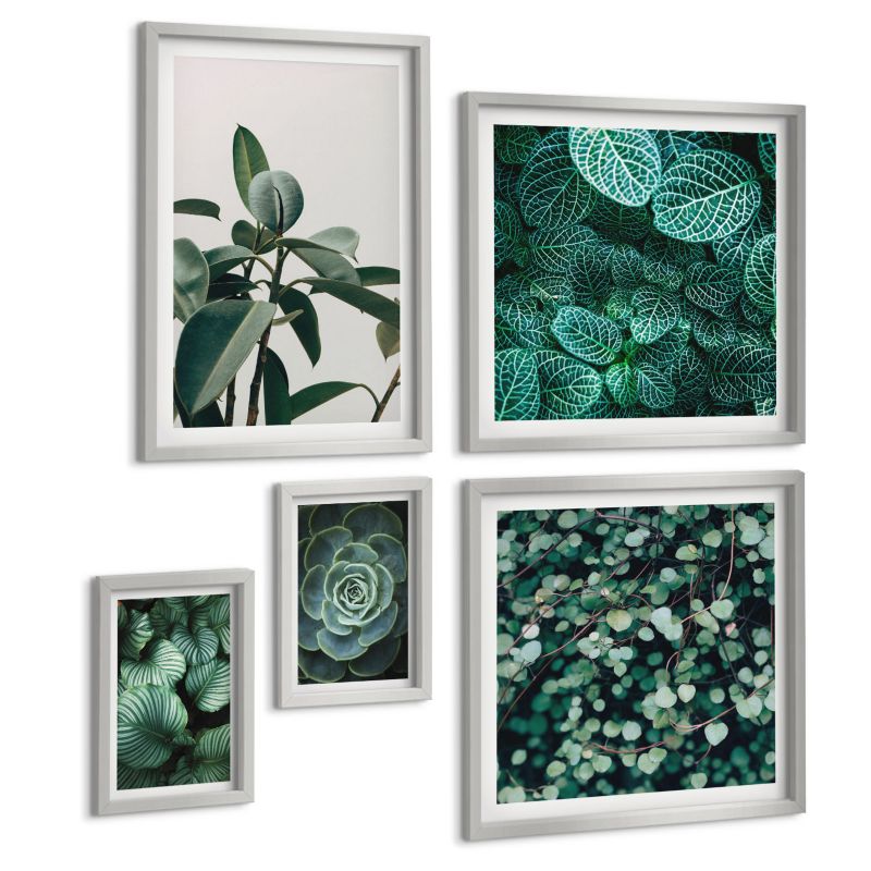 Komplet 5 Obrazów ArtPrintCave (2x50x50+2x20x30+40x60cm) Srebrna rama Zielone lasy krystaliczne wody 1 kpl.