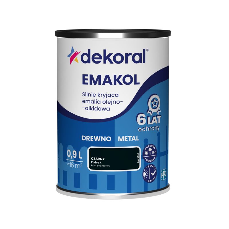 Emalia olejno-alkidowa Dekoral Emakol do drewna i metalu czarny 0,9 l