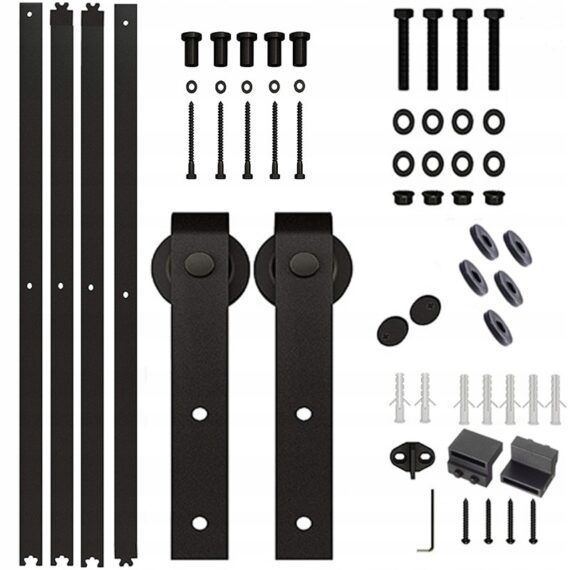 System do drzwi przesuwnych Rebiko 200 cm prowadnica do 100 kg, barn door stal czarny 1 szt.