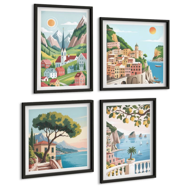Czteroczęściowy Zestaw Obrazów ArtPrintCave (2x50x50+2x40x60cm) Czarna rama Krajobrazy morza cytrusy 1 kpl.