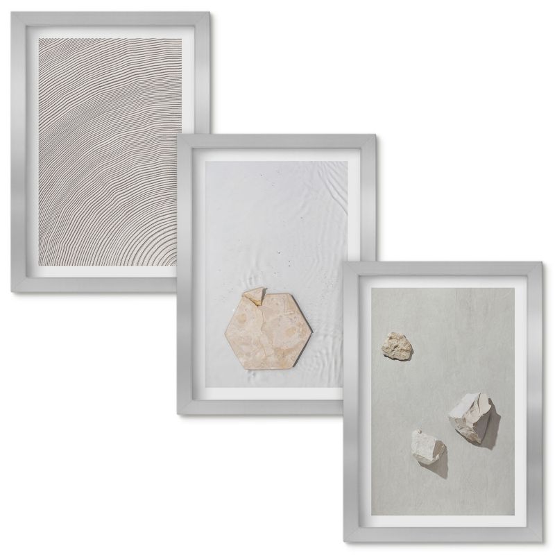 Zestaw obrazów Wallfluent Jasne tekstury piasku boho Srebrna rama 20x30cm 3 szt.
