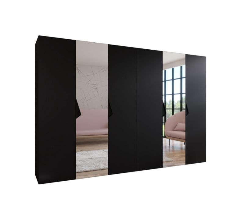 Szafa uchylna z lustrem z lustrem otwierana Abiks SANDI 2 300 (2x150) wys 202 cm Czarny + Czarny 1 szt