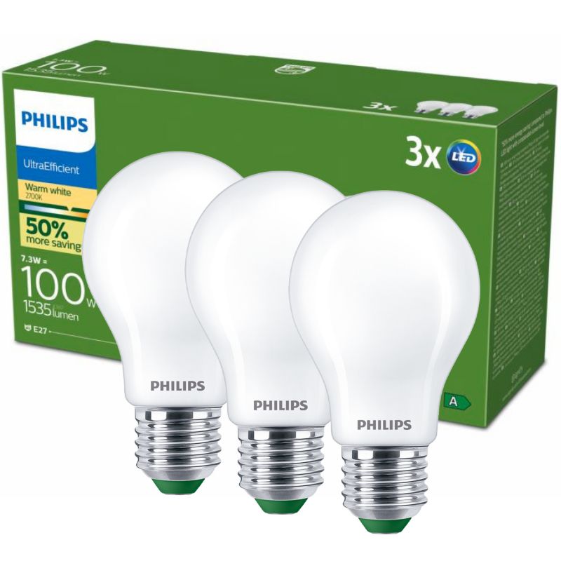 Żarówka LED Philips E27 A60 7.3W 1535lm 2700K 300st Klasa A 3 szt.